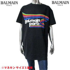 バルマン BALMAIN メンズ トップス Tシャツ 半袖 ロゴ レインボーポップロゴ・BALMAINロゴプリント付オーバーサイズTシャツ 黒 VH1EH000 G016 AAA (R63800) 121 春夏【送料無料】 【smtb-TK】