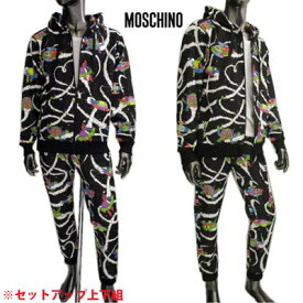 モスキーノ MOSCHINO メンズ セットアップ上下組 トップス パンツ ロゴ 宇宙船/ロボット柄・ポップアートプリント付セットアップ上下組ジャージ 黒 1702+0311 2030 1555 (R133100) 121 春夏【送料無料】 【smtb-TK】