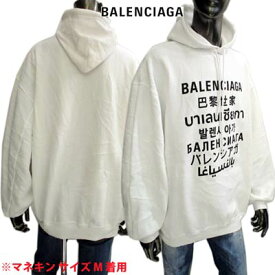 バレンシアガ BALENCIAGA メンズ トップス パーカー フーディー ロゴ シワ加工・マルチランゲージBALENCIAGAロゴプリント付オーバーサイズパーカー ホワイト 641529 TJVI6 9040 (R108900) 121 春夏【送料無料】 【smtb-TK】