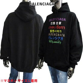 バレンシアガ BALENCIAGA メンズ トップス パーカー フーディー ロゴ シワ加工・マルチカラー/マルチランゲージBALENCIAGAロゴプリント付オーバーサイズパーカー ブラック 578135 TJVI6 2771 (R119900) 121 春夏【送料無料】 【smtb-TK】