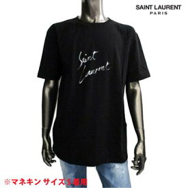 サンローランパリ SAINT LAURENT PARIS メンズ トップス Tシャツ 半袖 ロゴ 裾カットオフデザイン・グラフィティSAINT LAURENTロゴプリント付きTシャツ ブラック 480406 YB1GN 9787 (R50600/R51700) 121 春夏【送料無料】 【smtb-TK】