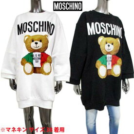 モスキーノ MOSCHINO レディース トップス スウェット ワンピース ロゴ 2color 袖口ワイドデザイン・MOSCHINO BEAR転写ロゴプリント付スウェットワンピース 白/黒 V0415 0527 1001/1555 (R94600) 121 春夏【送料無料】 【smtb-TK】