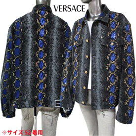 ヴェルサーチ VERSACE メンズ アウター ジャケット ロゴ パイソン柄/ビジュー装飾/メデューサロゴ刻印ボタン/VERSACEレザーロゴパッチ付きジャケット グレー A88563 1F00399 5 (R605000) 121 春夏【送料無料】 【smtb-TK】