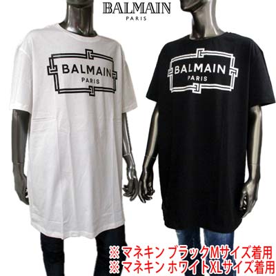 バルマン BALMAIN メンズ トップス Tシャツ 半袖 ロゴ 2color BALMAINスクエアデザインロゴプリント付オーバーサイズTシャツ ブラック ホワイト VH0EH000 G065 EAB GAB (R72600)  121 春夏 