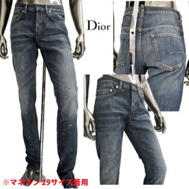 ディオールオム DIOR HOMME メンズ パンツ ボトムス ロゴ ペイント加工・ベルトループCDロゴ付きスリムデニムパンツ ネイビー 433D000T X902 504 (R103000) 15S 【送料無料】 【smtb-TK】