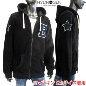 ハイドロゲン HYDROGEN メンズ トップス パーカ　フリース 　フーディ ロゴ マルチワッペン(スター/Bロゴ)付きジップアップパーカー ブラック 158002 007 (R34560) 【送料無料】【smtb-tk】 DB14A