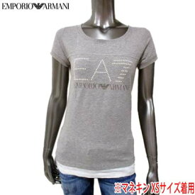 エンポリオアルマーニ EMPORIO ARMANI レディース トップス Tシャツ 半袖 フロントラインストーンEA7ロゴ/イーグルロゴ付きラウンドネックコットンTシャツ グレー 283620 4P201 01449 (R12800) 【送料無料】【smtb-tk】 14S