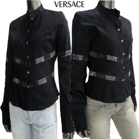 ヴェルサーチ(VERSACE) レディース シャツ ブラウス 長袖 アーム・フロントビジュー装飾付ブラウス ブラック 黒 IV6625 82016 900 (R31800) A4【送料無料】 【smtb-TK】