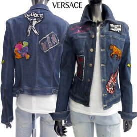 ヴェルサーチ VERSACE レディース アウター ジャケット マルチワッペン・メデューサ刻印ボタン付きデニムジャケット ネイビー JV6911 31252 700 (R29800) 5S【送料無料】 【smtb-TK】