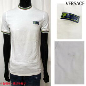 ヴェルサーチ VERSACE メンズ トップス Tシャツ ロゴ ※訳アリ 黄ばみ・汚れ有り チェスト部分ハーフメデューサラバーロゴ付Tシャツ ホワイト PT2739 82158 001 (R17800) 7S【送料無料】 【smtb-TK】