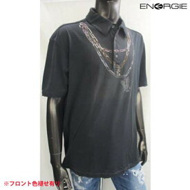 エナジー ENERGIE メンズ トップス ポロシャツ 半袖 ロゴ ※訳アリ フロント色褪せ有り チェーンネックレスプリント付きポロシャツ ダークグレー ブラック 5Z5300 JE0102 G04900 (R20900) 8S【送料無料】 【smtb-TK】