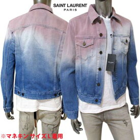 サンローランパリ SAINT LAURENT PARIS メンズ アウター ジャケット デニムジャケット ロゴ グラデーションカラー・ロゴ刻印ボタン付デニムジャケット ブルー ピンク 597085 Y02IA 4021 (R143000) 121 春夏【送料無料】 【smtb-TK】