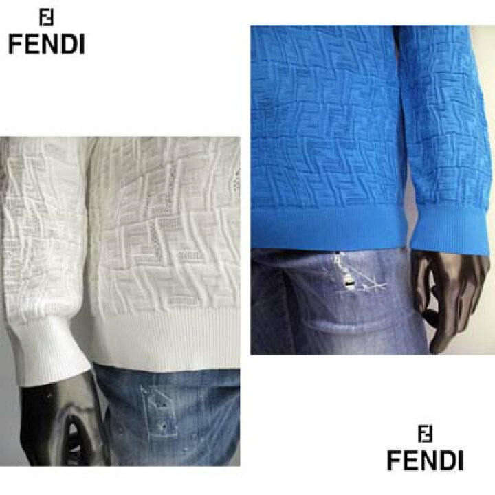 フェンディ Fendi メンズ トップス ニット セーター 4color レーヨン地 総柄ffズッカ柄透かし加工ライトニットセーター 黄 青 白 黒 R 今季ブランド