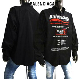 バレンシアガ BALENCIAGA メンズ トップス シャツ 長袖 ロゴ LS サイト仕様 DONATE BALENCIAGA DRY CLEANINGロゴプリント付きカジュアルシャツ ブラック 黒 664626 TEM16 1000 BK (R141900) 122AW