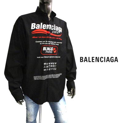 バレンシアガ BALENCIAGA メンズ トップス シャツ 長袖 ロゴ LS サイト仕様 DONATE BALENCIAGA DRY  CLEANINGロゴプリント付きカジュアルシャツ ブラック 黒 664626 TEM16 1000 BK (R141900) 122AW | ガッツ  