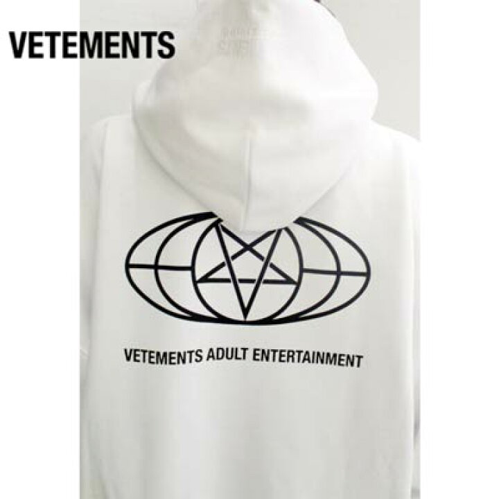 VETEMENTS グレー フーディーLサイズロゴ刺繍裏起毛