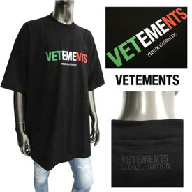 ヴェトモン VETEMENTS メンズ トップス Tシャツ 半袖 ロゴ ※同デザインで白も有 バックネックロゴ刺繍・イタリアンカラーVETEMENTSロゴ付オーバーサイズTシャツ UA52TR280I BLACK (R55000) 122 秋冬【送料無料】 【smtb-TK】