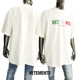 ヴェトモン VETEMENTS メンズ トップス Tシャツ 半袖 ロゴ ※同デザインで黒も有 バックネックロゴ刺繍・イタリアンカラーVETEMENTSロゴ付オーバーサイズTシャツ UA52TR290I WHITE (R55000) 122 秋冬【送料無料】 【smtb-TK】