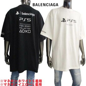 バレンシアガ BALENCIAGA メンズ トップス Tシャツ 半袖 カットソー ロゴ 2color PS5コラボアイテム PS5/BALNCIAGAマルチロゴプリント付オーバーサイズTシャツ 白/黒 651795 TKVF3 9040/1070 (R79200) 122 秋冬【送料無料】 【smtb-TK】