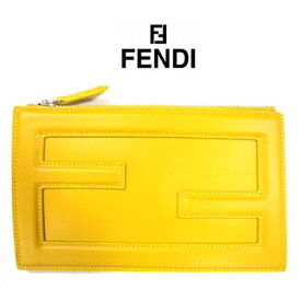 フェンディ FENDI メンズ 小物 鞄 ポーチ型 ロゴ ユニセックス可 フロントFENDIエンブレム型取りステッチ加工ミニクラッチバッグ イエロー 7N0114 AG0O F0M8A (R71500) 122 秋冬【送料無料】 【smtb-TK】