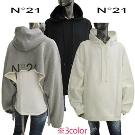 ヌメロヴェントゥーノ N°21 メンズ トップス パーカー フーディー ロゴ 3color 前Vガゼット・バックフロントカットオフデザイン・バックロゴ付プルオーバーパーカー 白/黒/グレー 21IN1M0E061 4063 1108/9000/8989 (R49500) 122 秋冬【送料無料】 【smtb-TK】