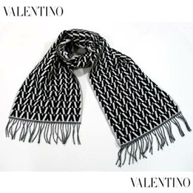 ヴァレンティノ VALENTINO メンズ 小物 ストール マフラー ロゴ ユニセックス可 カシミヤ混・総柄VALENTINO Vロゴ付フリンジストールマフラー ブラック ホワイトバレンチノ バレンティノ WY0ER033 RSC A01 (R55000) 122 秋冬【送料無料】 【smtb-TK】