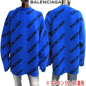 バレンシアガ BALENCIAGA メンズ トップス ニット セーター ロゴ unisex可 BALENCIAGA総柄スラッシュロゴ・オーバーサイズクルーネックウールニット ブルー 657400 T1567 3964 (R157300) 122 秋冬【送料無料】 【smtb-TK】