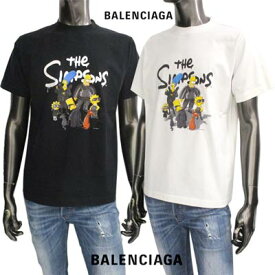 バレンシアガ BALENCIAGA レディース トップス Tシャツ 半袖 ユニセックス可 2color The Simpsons/ヴィンテージ風ひび割れ加工・刺繍ロゴ入りTシャツ 白/黒 670943 TLVG7 0100 / 0901 (R73700) 221 2022年春夏新作 【送料無料】 【smtb-TK】