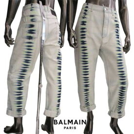 バルマン BALMAIN メンズ パンツ デニム ジーンズ ボトムス タイダイ柄ライン・ボタンBロゴ刻印・BALMAIN PARISレザーパッチ付きデニムパンツ ライトブルー XH1MM000 DB48 GHX (R157300/R162800) 221 春夏新作 【送料無料】 【smtb-TK】