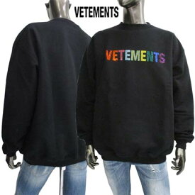 ヴェトモン VETEMENTS メンズ スウェット トレーナー トップス ユニセックス可 ※同じデザインで色違いもあり マルチカラークリスタルラインストーンVETEMENTSロゴ・ロゴ刺繍付きトレーナー 黒 UE52TR520B BLACK (R126500) 221 春夏新作 【送料無料】 【smtb-TK】