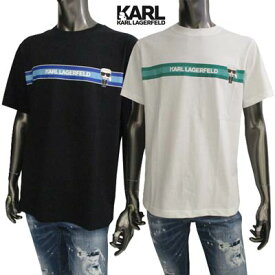 カールラガーフェルド KARL LAGERFELD メンズ Tシャツ 半袖 2color ユニセックス可 マルチカラーライン/KARL LAGERFELDロゴ・バックネック部分ロゴ付きTシャツ 白/黒 221W1781 100/999 WHITE/BLACK (R13200) 221 春夏新作 【送料無料】 【smtb-TK】