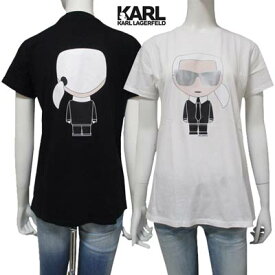 カールラガーフェルド KARL LAGERFELD レディース トップス Tシャツ 半袖 2color フロントロゴネクタイ部分ラインストーン/KARL LAGERFELDロゴ・バックロゴ付きTシャツ 白/黒 210W1721 100/999 WHITE/BLACK (R13200) 221 春夏新作 【送料無料】 【smtb-TK】