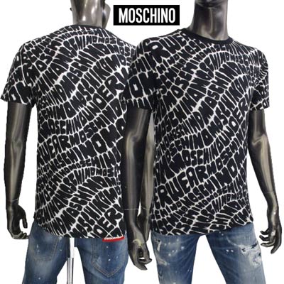 モスキーノ MOSCHINO メンズ トップス Tシャツ 半袖 ロゴ 総柄ウエーブ 