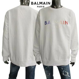 バルマン BALMAIN メンズ トップス スウェット トレーナー ロゴ フロントBALMAIN PARISグラデーションカラーロゴ入りトレーナー ホワイト XH2JQ040 BB55 0FA (R93500) 221 春夏新作 【送料無料】 【smtb-TK】