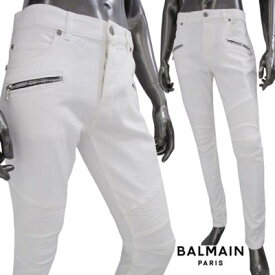 バルマン BALMAIN メンズ ボトムス パンツ デニム ジーンズ ロゴ ジップポケット部分BALMAINロゴ刻印・ボタン部分ロゴ・バックロゴパッチ付きバイカーパンツ ホワイト YH1MG005 DB69 0FA (R125400) 222 2022年秋冬新作 【送料無料】 【smtb-TK】