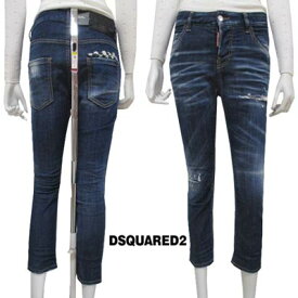 ディースクエアード DSQUARED2 レディース ボトムス デニムパンツ ジーンズ ダメージ加工・バックポケット部分D2ロゴ/フラワー刺繍・バックロゴパッチ付きデニムパンツ ネイビー紺ブルーS75LB0630 S30342 470 (R113300) 222 2022年秋冬新作 【送料無料】 【smtb-TK】