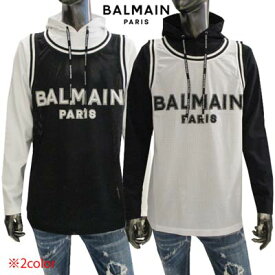 バルマン BALMAIN メンズ トップス パーカー ロングスリーブ フード付き スポーツウェア トレーニングウェア 2color フロント/紐部分BALMAINロゴ 穴あきデザイン ツートンカラー ホワイト/ブラック BWMHE0690 110/010 (R92400) 222 2022年秋冬新作 【送料無料】 【smtb-TK】