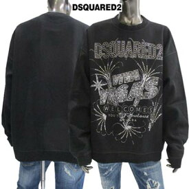 ディースクエアード DSQUARED2 メンズ トップス トレーナー スウェット ロゴ フロントVIVA VIGAS/DSQUARED2ロゴ フロントラインストーン 裏起毛 ブラック S74GU0647 S25516 900 (R170500) 222 2022年秋冬新作 【送料無料】 【smtb-TK】