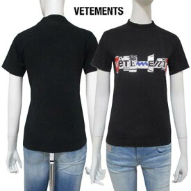 ヴェトモン VETEMENTS レディース トップス Tシャツ 半袖 ロゴ フロントVETEMENTSコラージュロゴ・バックネック部分刺繍ロゴ入りTシャツ ブラック WA53TR210B BLACK (R49500) 222 2022年秋冬新作 【送料無料】 【smtb-TK】