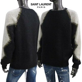 サンローランパリ SAINT LAURENT PARIS メンズ トップス ニット セーター ロゴ モヘア/ウール混・アール部分切り返しデザインクルーネックニット 705338 Y75PP 1982 ブラック ホワイト(R159500) 222 2022年秋冬新作【送料無料】 【smtb-TK】