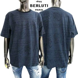 ベルルッティ BERLUTI メンズ トップス Tシャツ 半袖 ロゴ 総柄スクリット・ロゴ入りクルーネックTシャツ ブルー ネイビー R24JRS102 001 N33 (R81400) GB321 2023年春夏新作 【送料無料】 【smtb-TK】