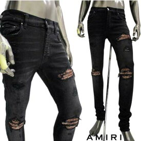 アミリ AMIRI メンズ ボトムス パンツ ジーンズ デニム ロゴ ダメージ部分バンダナ当て布・バックポケット部分ロゴプレート・バックロゴパッチ付きクラッシュデニム ブラック PF22MDS003 023 (R165000) GB321 2023年春夏新作 【送料無料】 【smtb-TK】