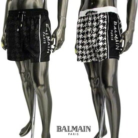 バルマン BALMAIN メンズ スイムウェア 水着 ビーチウェア 2color 総柄千鳥格子柄・レフトサイドロゴ・ウエスト紐部分ロゴ入りスイミングパンツ ブラックブラック ホワイトブラック BWB640810 110/003 (R76400) 321 2023年春夏新作 【送料無料】 【smtb-TK】