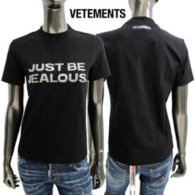 ヴェトモン VETEMENTS レディース トップス Tシャツ 半袖 ロゴT フロントJUST BE JEALOUS./バックネックロゴ部分ラインストーン装飾入りショートスリーブTシャツ ブラック WE63TR100B 1208 BLK (R78100) 321 2023年春夏新作 【送料無料】 【smtb-TK】