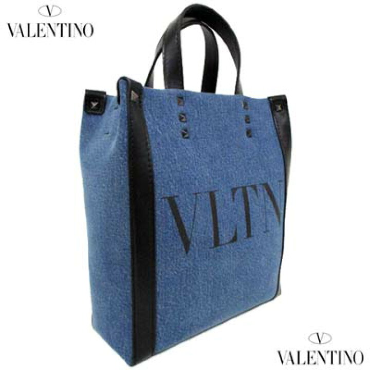 極美品□ヴァレンティノVLTNトートバッグ2wayデニムレザーブルー