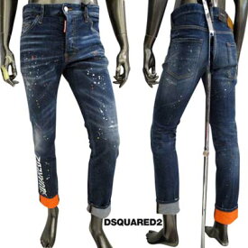 ディースクエアード DSQUARED2 メンズ ジーンズ パンツ デニム Cool Guy Jean マルチカラーペンキ/ダメージ・ロゴパッチ・右脚裾部分ひび割れ加工ロゴ/裾折り返し部分橙入りデニム ブルー S74LB1239 S30342 470 (R125400) 321 2023年春夏新作 【送料無料】 【smtb-TK】