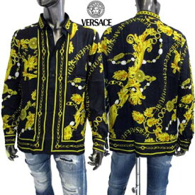 ヴェルサーチジーンズクチュール VERSACE JEANS COUTURE メンズ トップス シャツ 長袖 全体チェーン/ロゴ/バロック柄プリント入りビスコースカジュアルシャツ ブラック 75GAL2RC NS315 G89 (R103400) 322 2023年秋冬新作 【送料無料】 【smtb-TK】