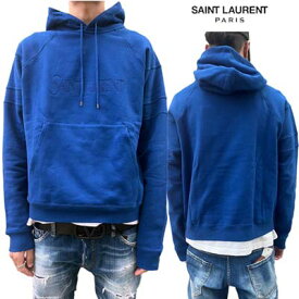 サンローランパリ SAINT LAURENT PARIS メンズ トップス パーカー フーディ スウェット 青 フロント同色系ロゴ・カンガルーポケット付きプルオーバーパーカー ブルー 732313 Y37CG 4000 (R170500) 322 2023年秋冬新作 【送料無料】 【smtb-TK】