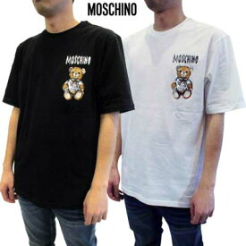 モスキーノ MOSCHINO メンズ トップス Tシャツ 半袖 2色展開 ロゴT チェスト部分グラフィティロゴ/トリコロールリボン付きテディベアプリント入りショートスリーブTシャツ ホワイト/ブラック V0716 0241 1001/1555 (R56100) 421 2024年春夏新作 【送料無料】 【smtb-TK】