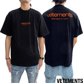 ヴェトモン VETEMENTS メンズ Tシャツ 半袖 ユニセックス可 同デザインの色違い有 フロント/バックオレンジロゴ・バックネック刺繍ロゴ入りオーバーサイズ ショートスリーブTシャツ UE64TR150B LIGHT JERSEY ブラック (R73700) 421 2024年春夏新作 【送料無料】 【smtb-TK】